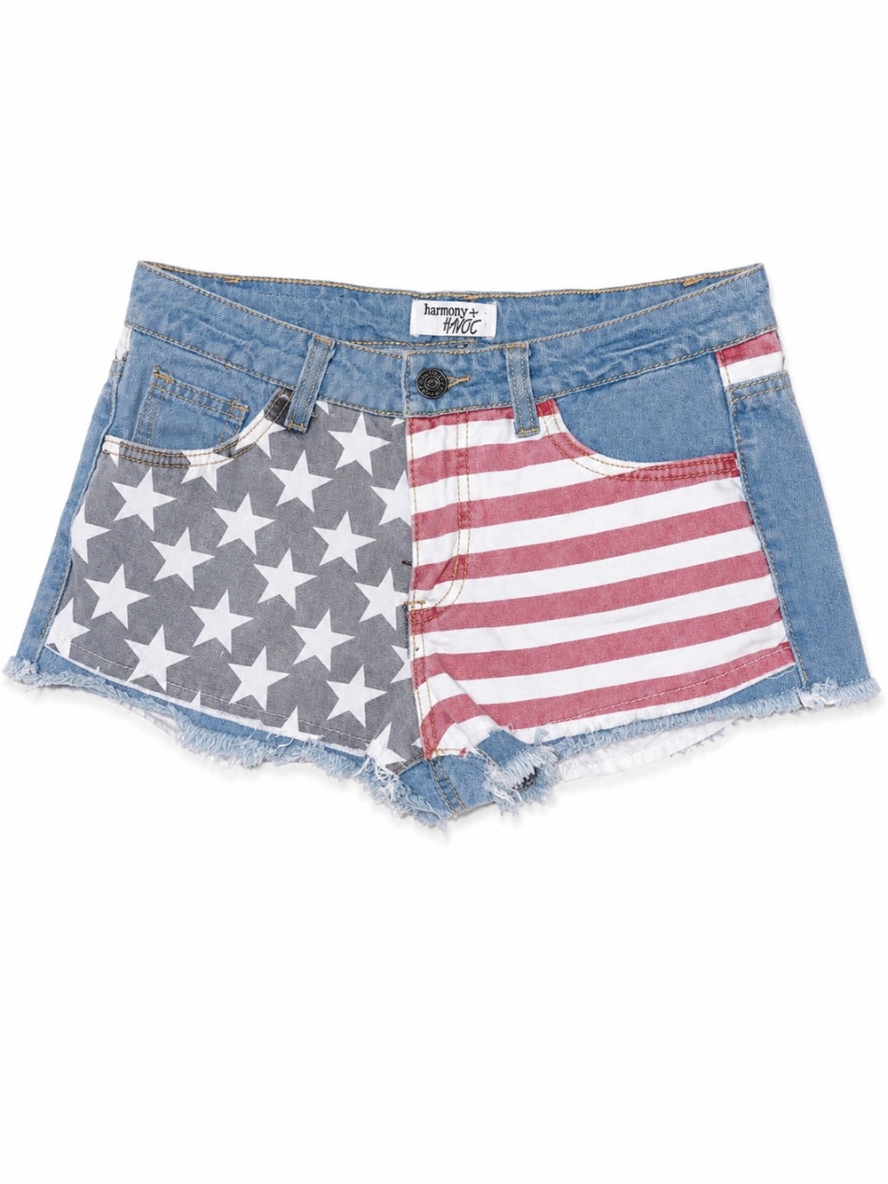 Harmony + Havoc American Flag Denim Shorts Stars Stripes Low Rise Y2K Size 8